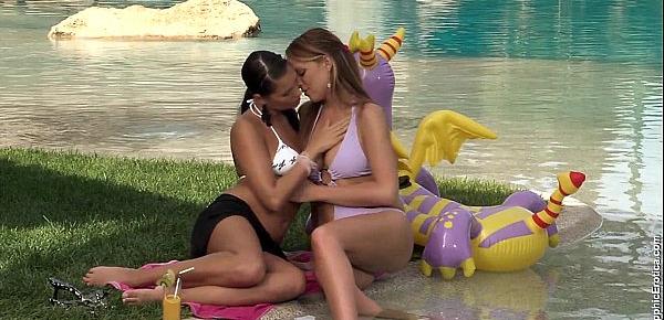  Hot lesbian fingering in the pool by Sapphic Erotica with Isabella and Jaquelin